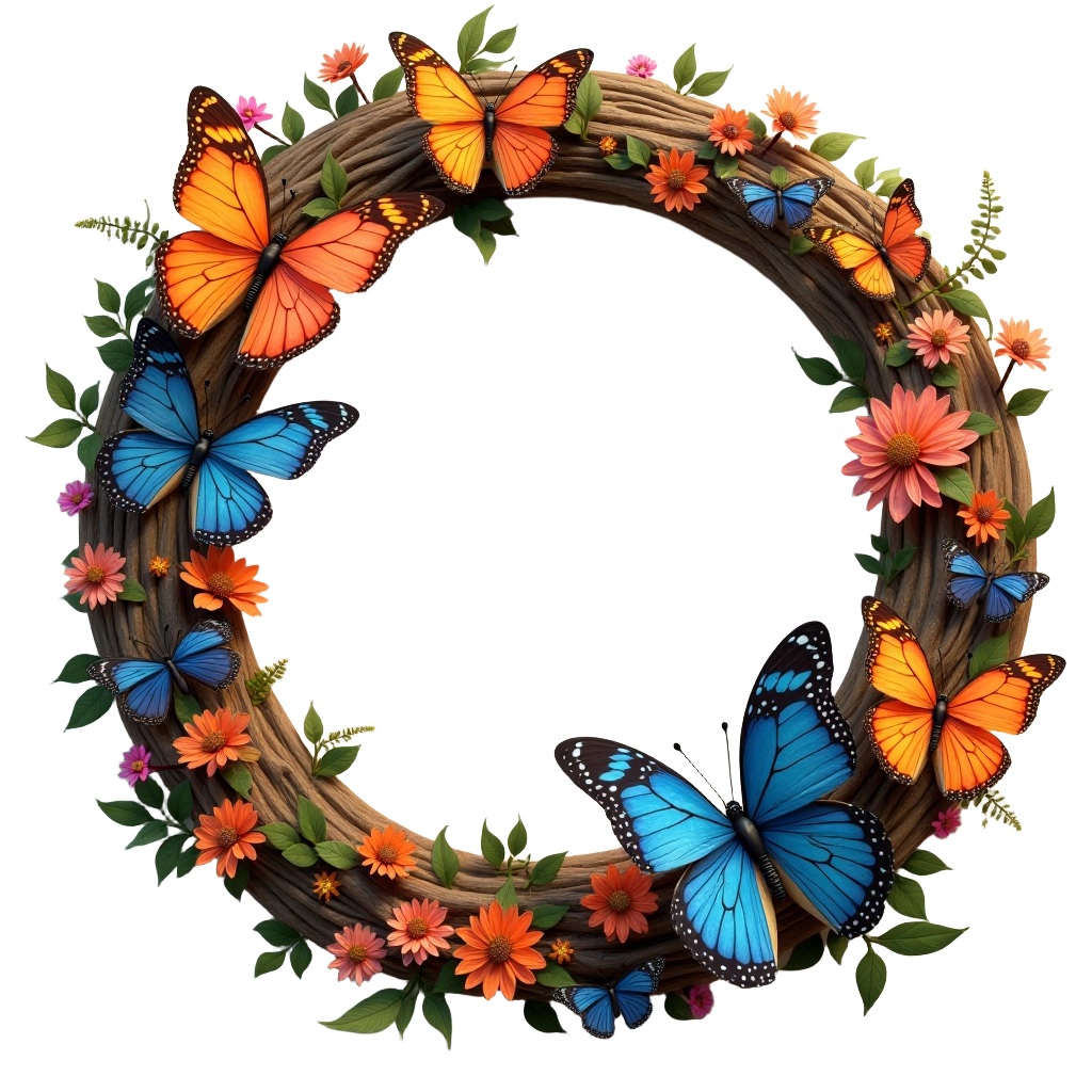 Butterfly and Floral Wreath